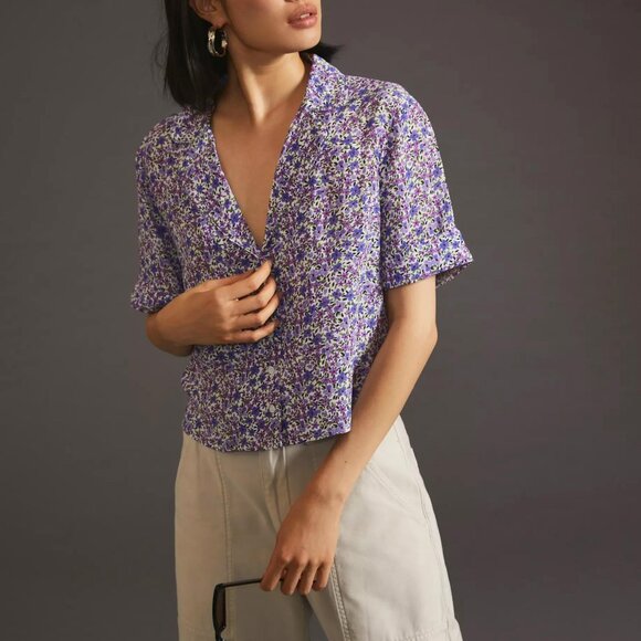 New Favorite Daughter Savannah Shirt Purple Floral Large $198 - Picture 1 of 7